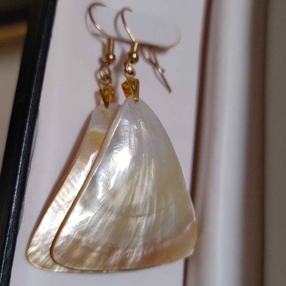 Abolone Triangle Dangle Earrings Gold Findings
